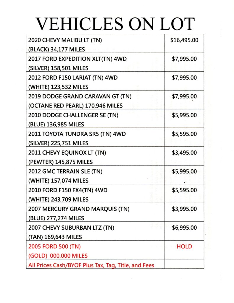 Our Lot Inventory 10/16/2026
